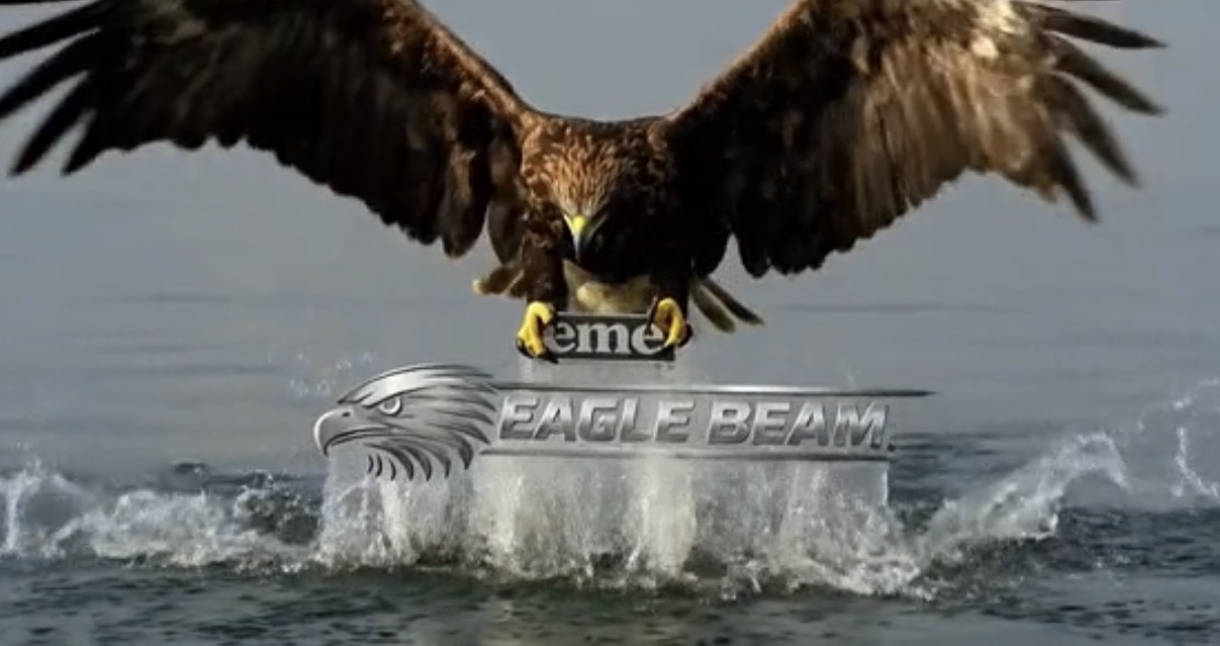 eme Eagle Beam aluminum lifting beam — branded marquee photo with eagle and water