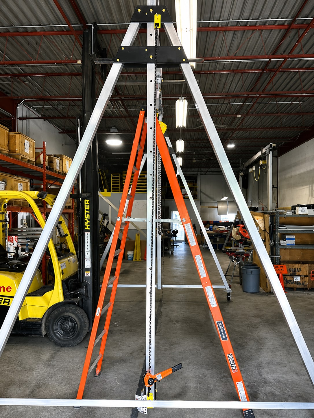 eme aluminum gantry crane raised to an extended lift height with the height-adjustment kit