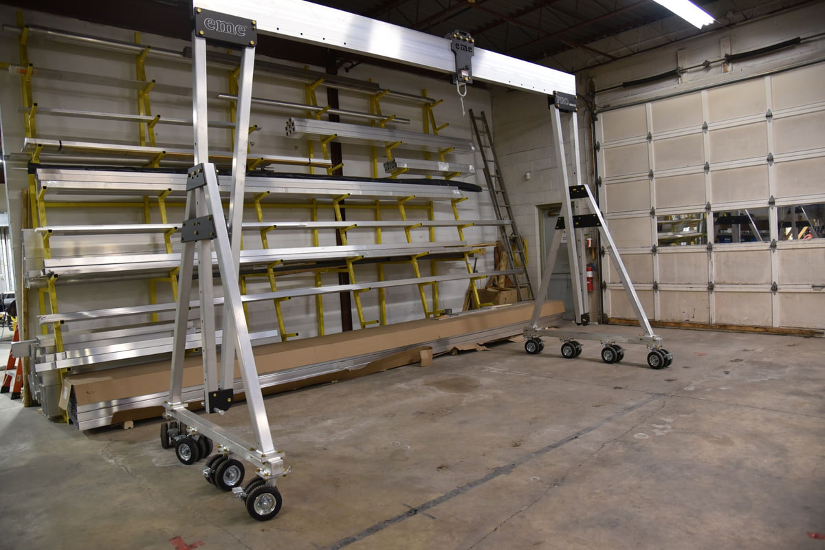 eme pneumatic casters fitted to an aluminum gantry crane